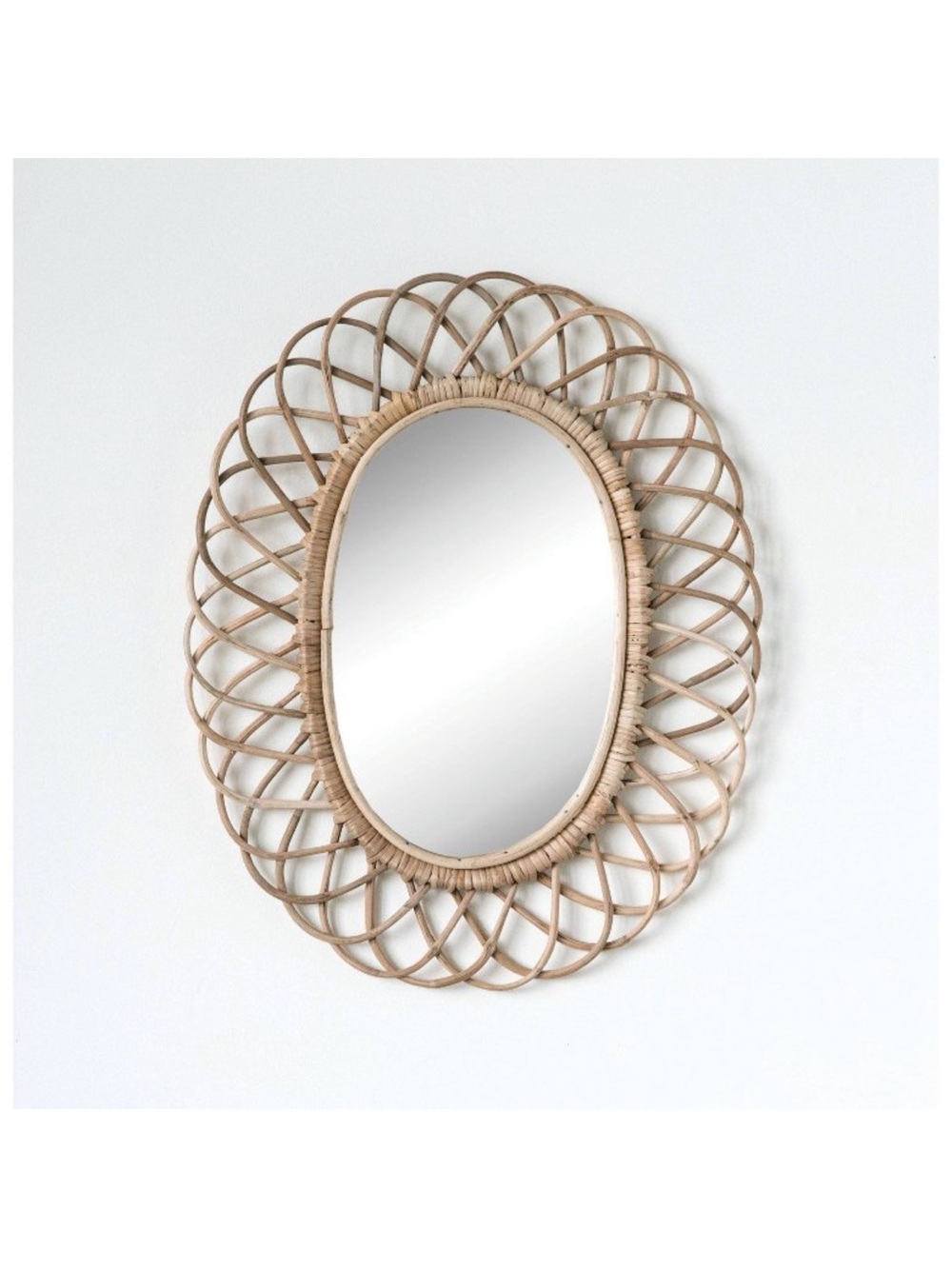 Creative Co-Op Woven Bamboo Oval Wall Mirror in Natural Beige 21.5” W x 19” H